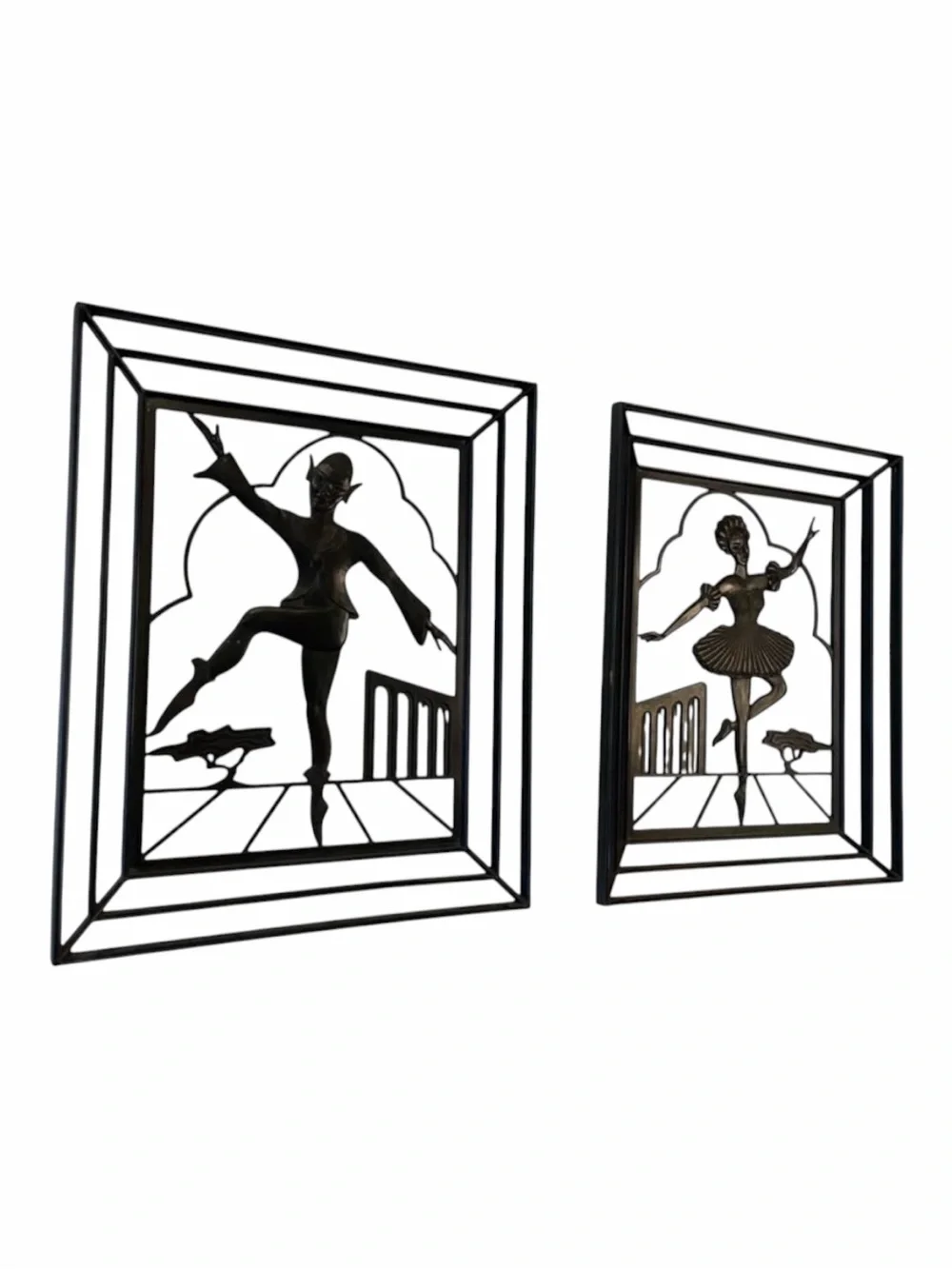 Vintage Black Plastic Ballerina & Acrobat Wall Art Set/Decor